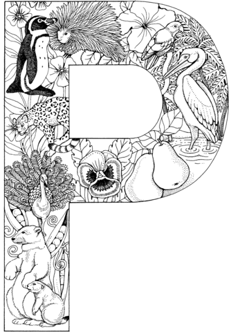 Letter P With Animals Coloring Page